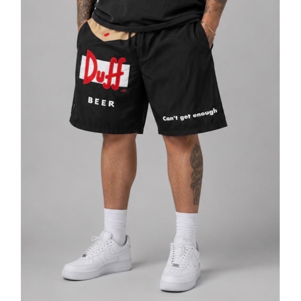 The Simpsons Duff Beer Board Shorts Mens L Calhoun Sportswear Black Swim Trunks